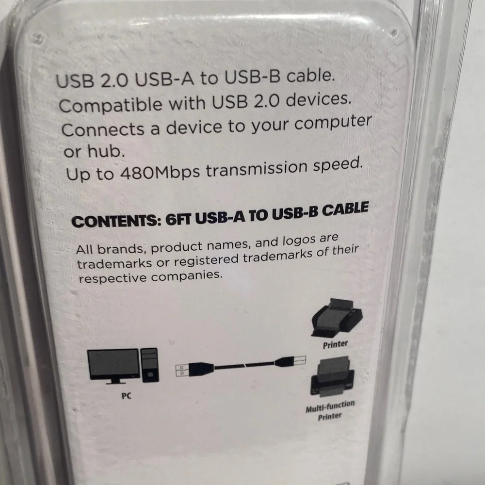 Black USB-A to USB-B Cable USB 2.0 New 6 ft